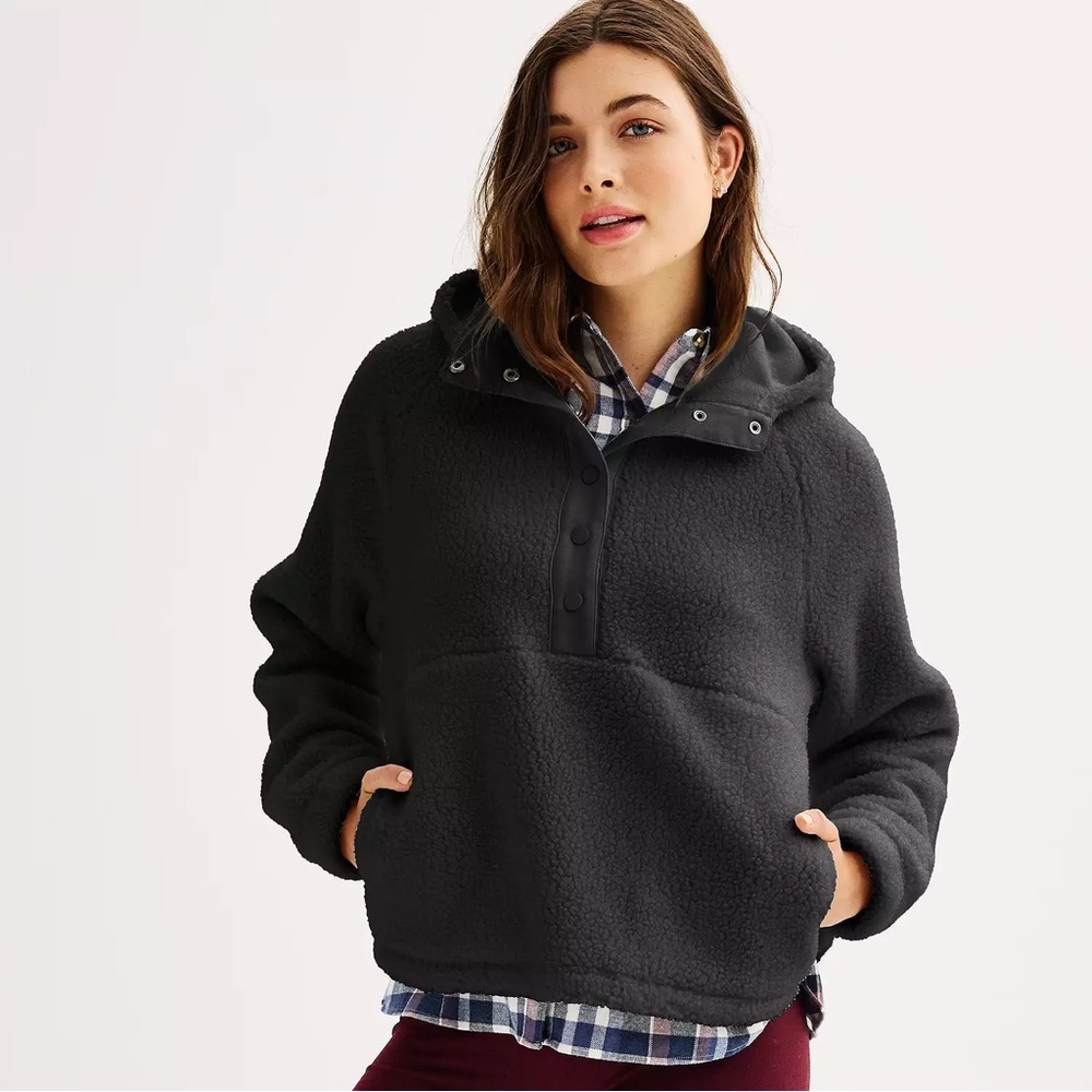 Juniors' SO® Snap Tunic Pullover Hoodie  “The Cozy Pullover Sherpa” XL NWT